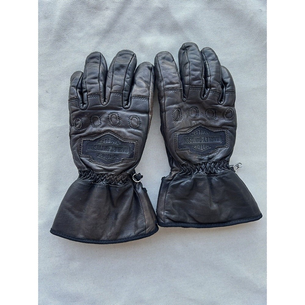 HARLEY DAVIDSON BLACK LEATHER RIDING GLOVES MENS MEDIUM WINDSHIELDER THICK HEAVY